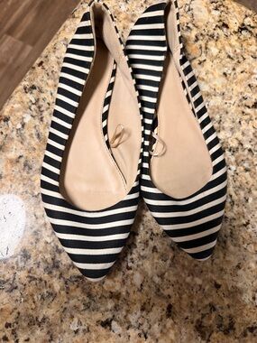 Express Black and White Striped Pointed Toe Flats